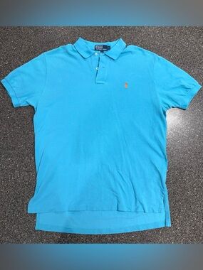Polo Ralph Lauren Mens Vintage Large Sky Blue Cotton Polo - Orange Pony
